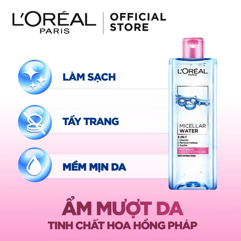 Nước tẩy trang L‘Oreal Paris Micellar Water 3-in-1 400ml sạch sâu    hình 1