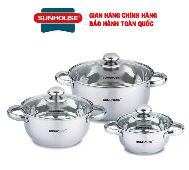 Bộ nồi inox 3 đáy Sunhouse SH334
