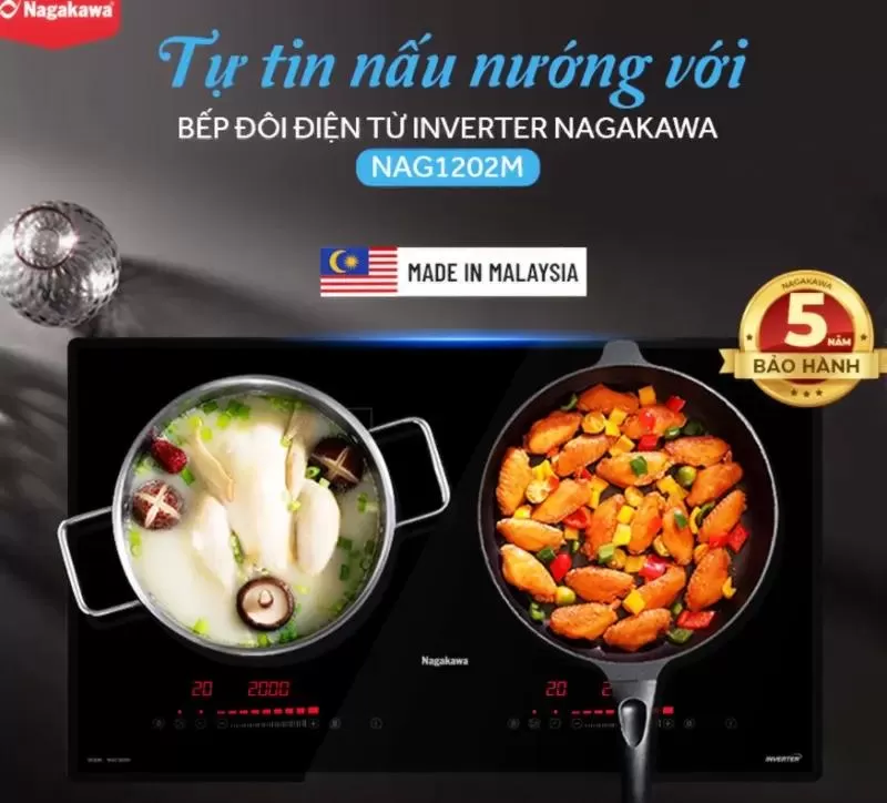 Bếp từ đôi Inverter Nagakawa NAG1202M - Premium