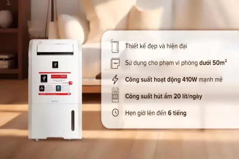 Máy hút ẩm gia đình chống nồm và tạo ion Sharp DW-D20A-W
