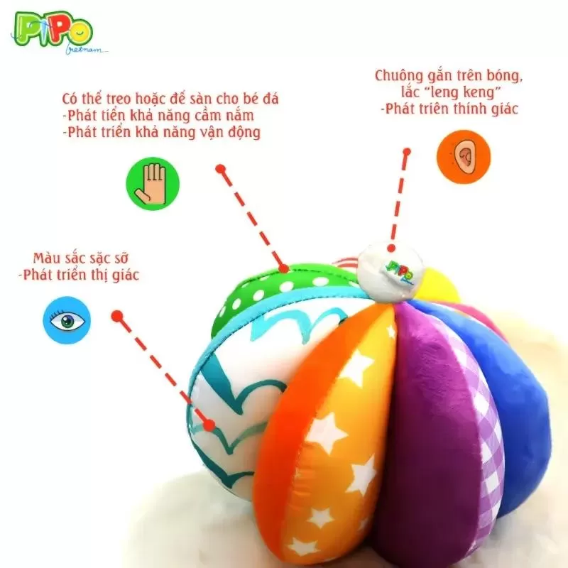 Đồ chơi cho bé: Bóng múi Montessori PiPo Vietnam hỗ trợ luyện chân và phát triển thị giác