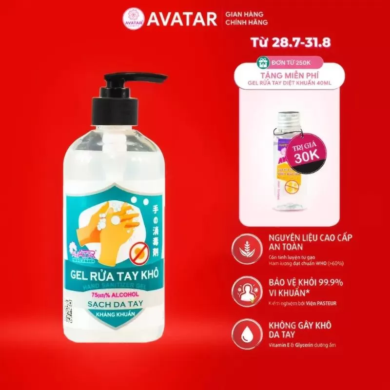 Gel rửa tay khô diệt khuẩn AVATAR hương Cherry