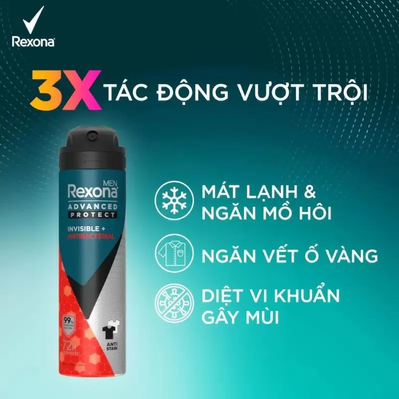 Xịt khử mùi nam Rexona invisible antibacterial 150ml