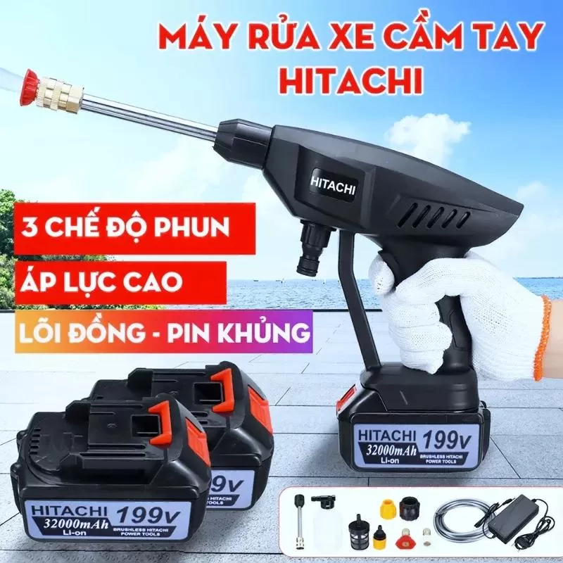 Máy rửa xe Mini cầm tay Cell Hitachi 199V