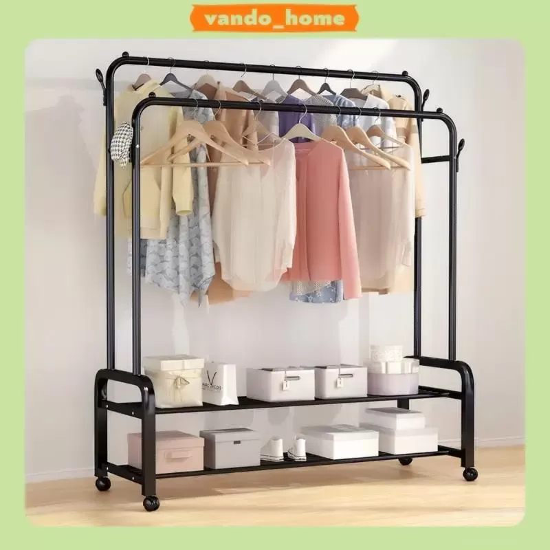 Giá treo quần áo inox để giày dép có bánh xe di chuyển phong cách Hàn Quốc