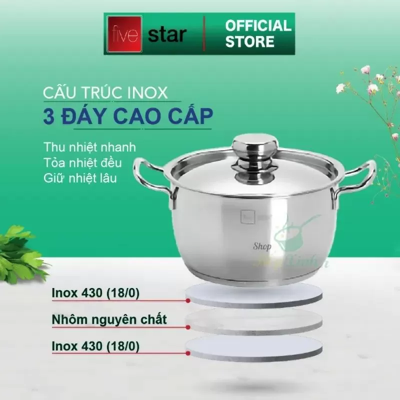 Bộ 3 nồi thân Cool thấp nắp Inox Fivestar FS06C-1