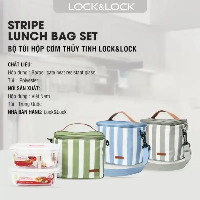 Bộ túi hộp đựng cơm thủy tinh Lock&Lock 3EA LLG428S2