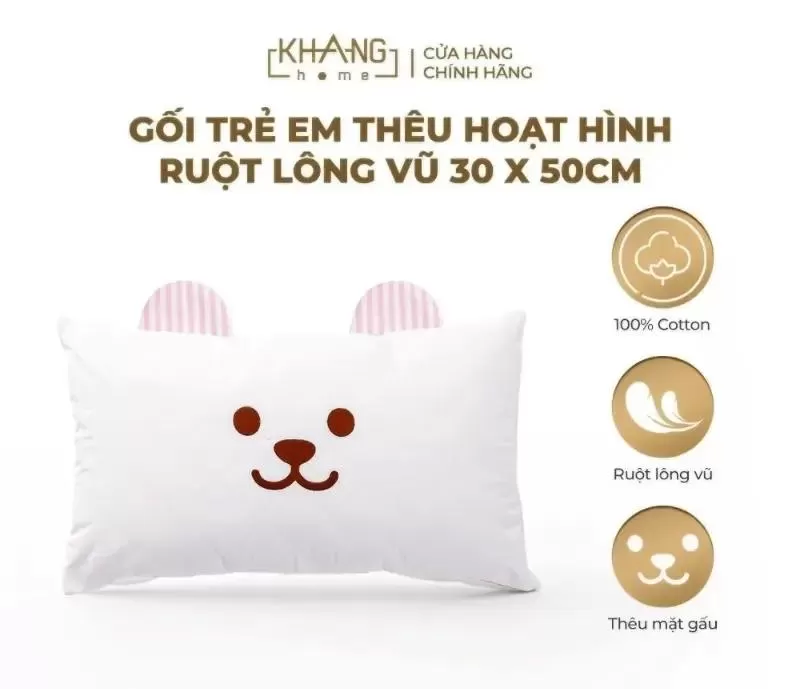 Gối nằm trẻ em 1 tuổi ruột lông vũ Khang Home