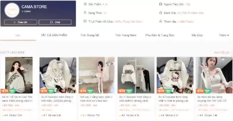 Shop bán quần áo CAMA STORE Shopee