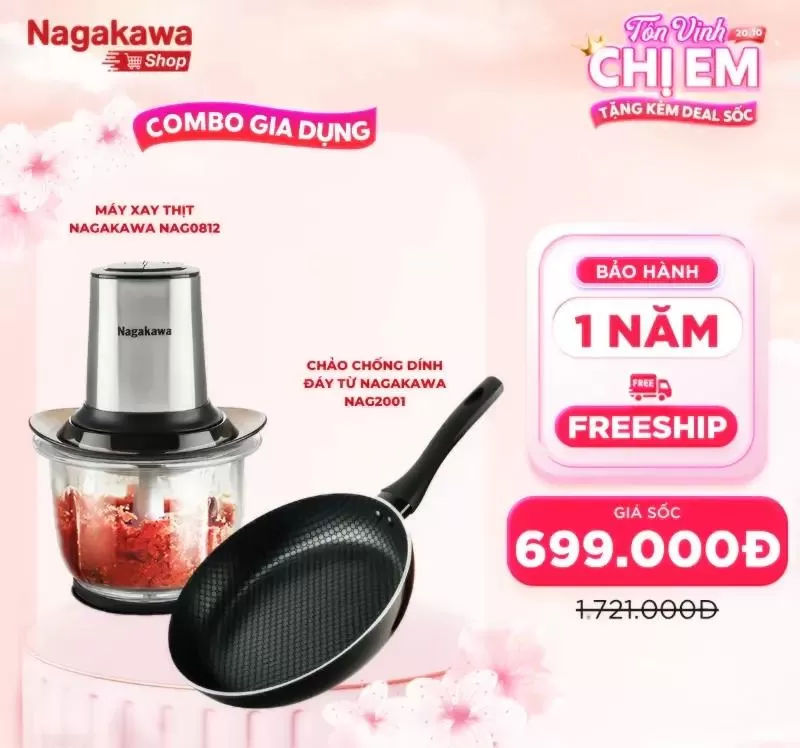 Máy xay thịt cầm tay Nagakawa NAG0812