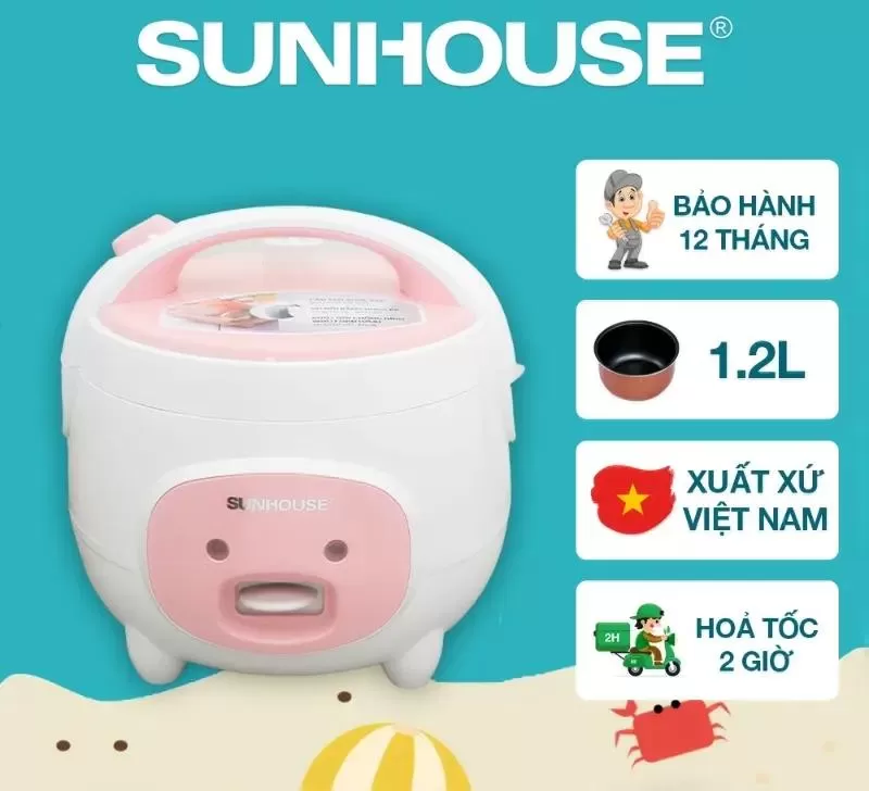 Nồi cơm điện 1.2L SUNHOUSE SHD8217W