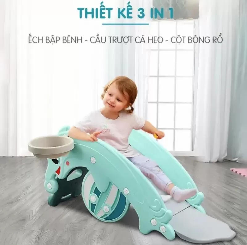 Cầu trượt bập bênh hình cá heo Holla 3 trong 1 cho trẻ