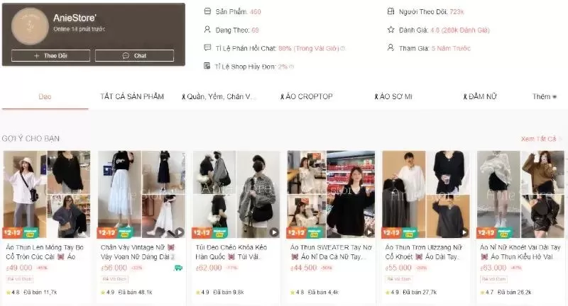 Shop bán quần áo giá rẻ AnieStore Shopee