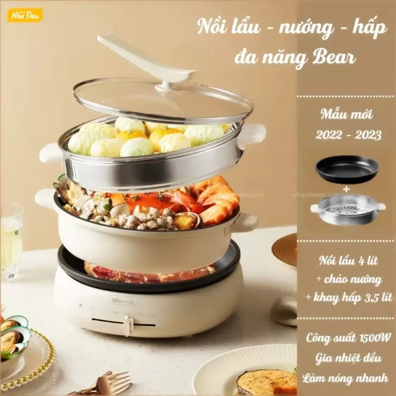 Bếp lẩu nướng điện 3 khay Bear bếp đa năng
