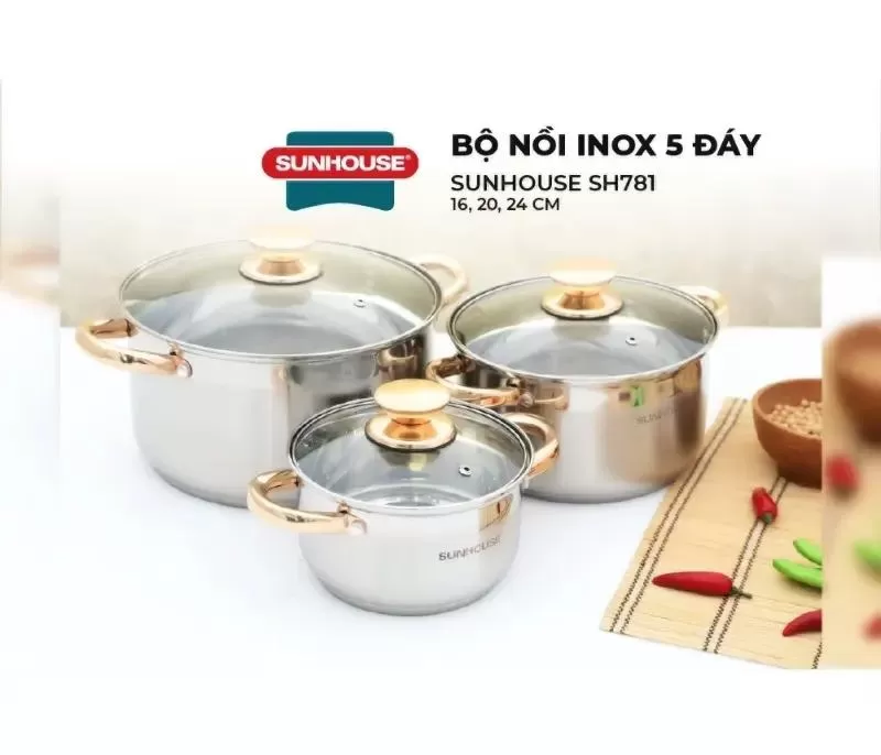 Bộ nồi 5 đáy inox Sunhouse SH781