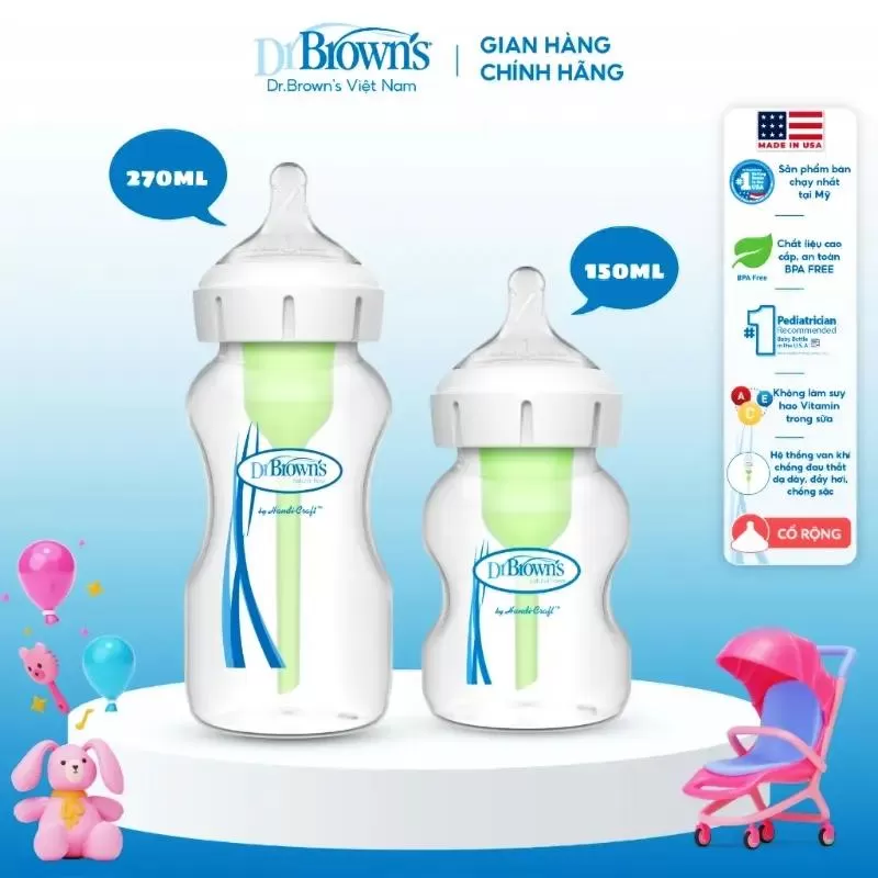 Bình sữa giống ty mẹ nhất Dr. Browns núm ty siêu mềm chống sặc