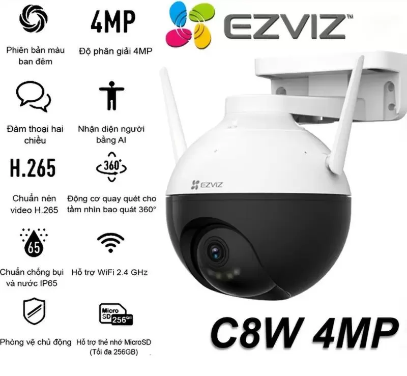 Camera IP ngoài trời 360 Độ 4MP Ezviz C8W cho gia đình