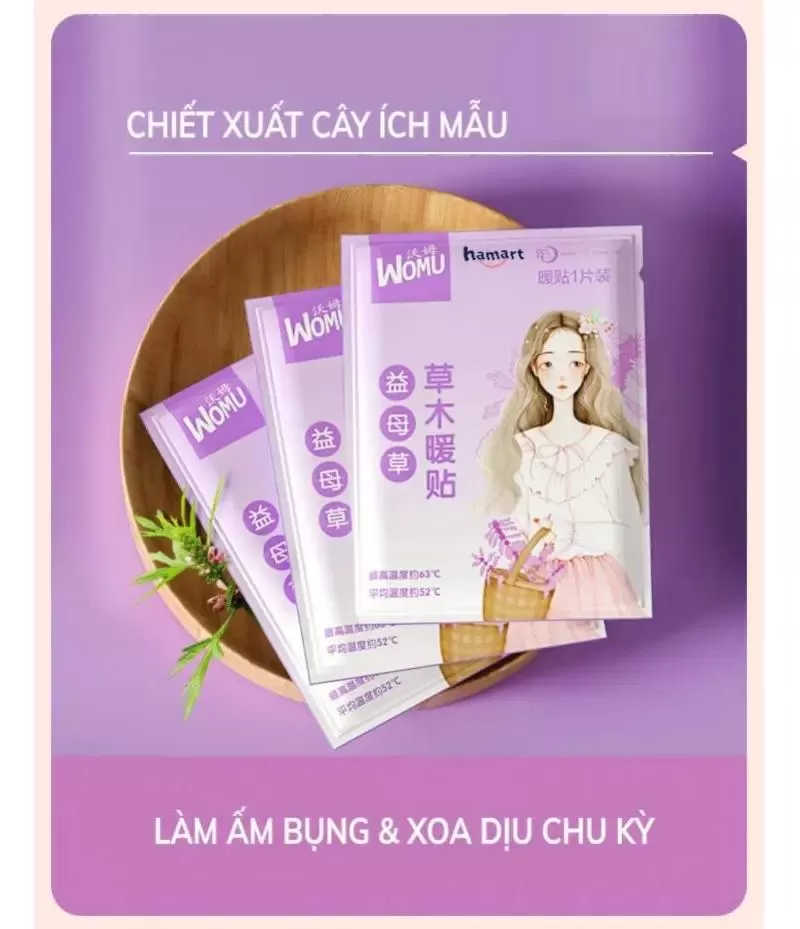Miếng dán giữ ấm giảm đau bụng kinh WOMU Hamart