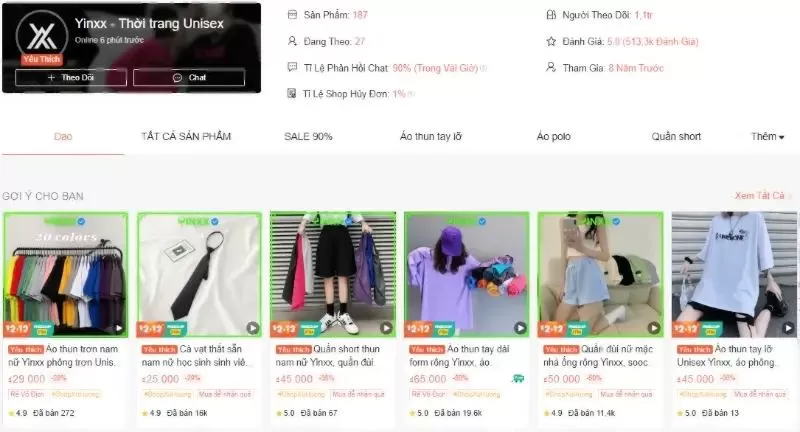 Shop bán quần áo Yinxx - Thời trang Unisex Shopee