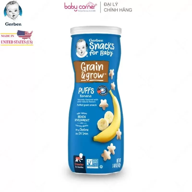 Bánh ăn dặm Gerber Puffs hình sao của Mỹ cho bé
