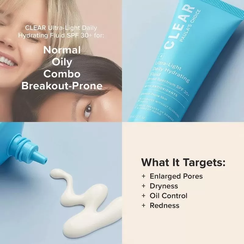 Kem chống nắng Paulas Choice Clear Ultra-Light Daily Fluid cho da dầu mụn