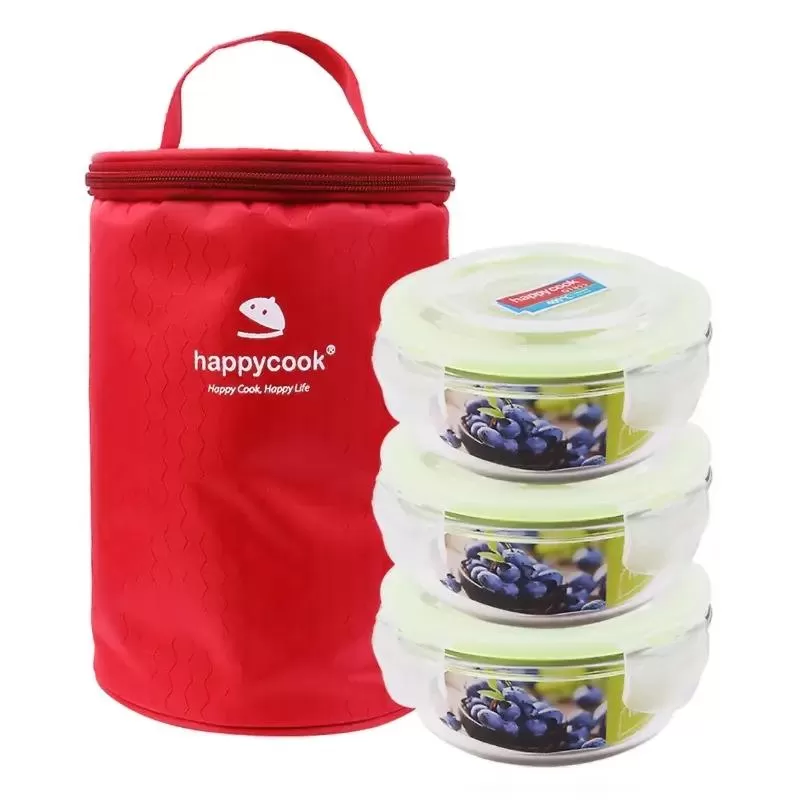 Bộ 3 hộp đựng cơm thủy tinh tròn HappyCook HCG-03CE