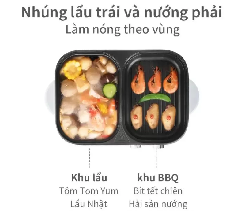 Bếp lẩu nướng 2 ngăn Simplus DKZP001 đa năng tiện lợi