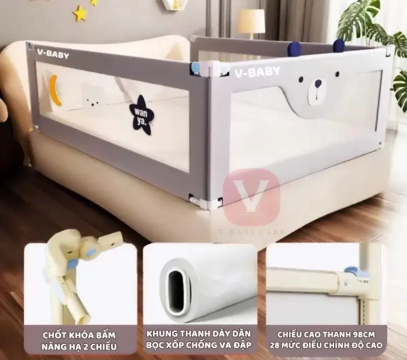 Thanh chắn giường cho bé V-BABY N002 cao cấp
