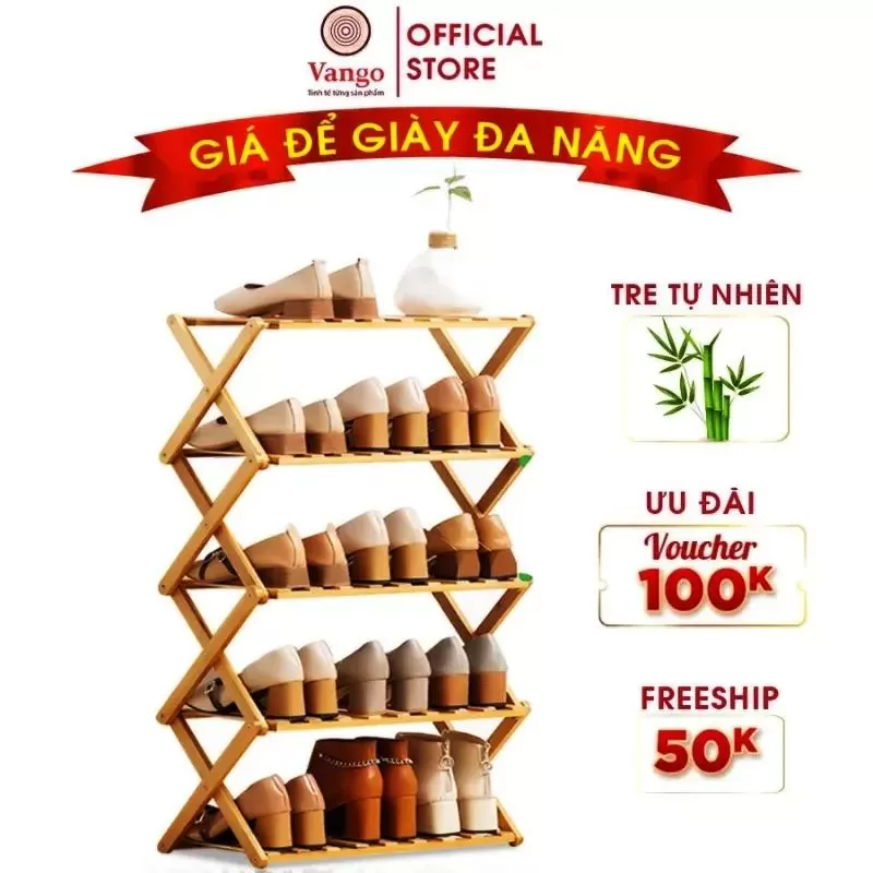 Giá kệ để giày dép gỗ gấp gọn tre tự nhiên VANGO V10 Cao Cấp