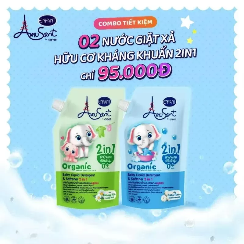 Nước giặt xả quần áo hữu cơ cho trẻ Amusant 2in1