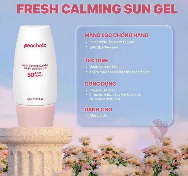 Kem chống nắng da dầu mụn nâng tone Peacholic Calming Sun Gel